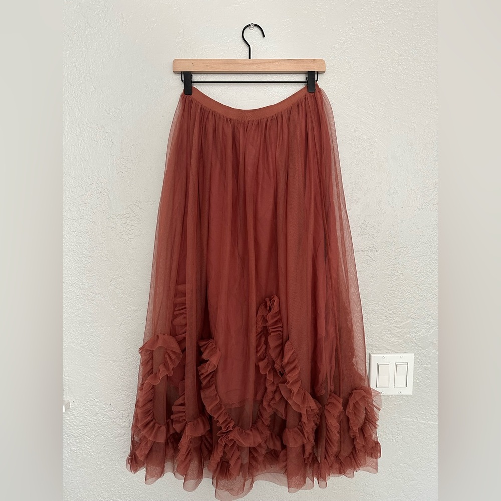 Anthropologie Pink Tulle Ruffle Skirt